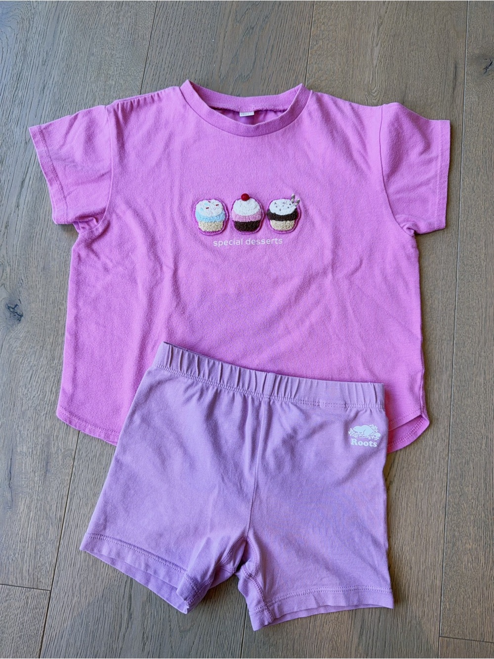 Kids Pink Dessert Graphic T-shirt with Roots Pink Shorts